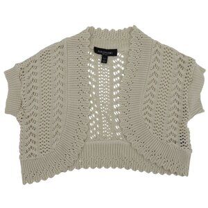 Perceptions Women Petite Large Beige Crochet Loose Knit Cropped Cardigan Sweater